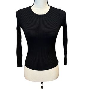 Malibu Beach Basic Black Ribbed Long Sleeve Top
